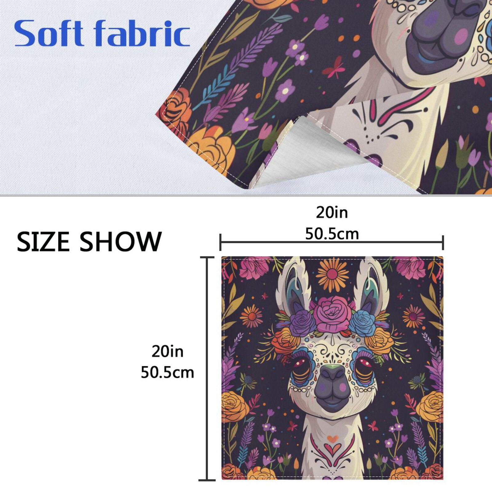 JSTEL Day Of The Dead Llama Alpaca Cloth Napkins Set of 6, 20x20 Inch Washable and Reusable Napkin for Decoupage Dinner Party Everyday Use