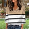 thumbnail image 5 of 3/4 Length Sleeve Womens Tops Striped Shirts Henley Shirts for Women V Neck Summer Trendy Work Clothes Ladies Fashion Outfits, 5 of 5