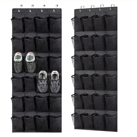 Over the Door Shoe Organizer, Hanging Shoe Rack Storage Holder with 24 Large Pockets for Closet Door, Men Women Kids Shoes, Cruise (Black)