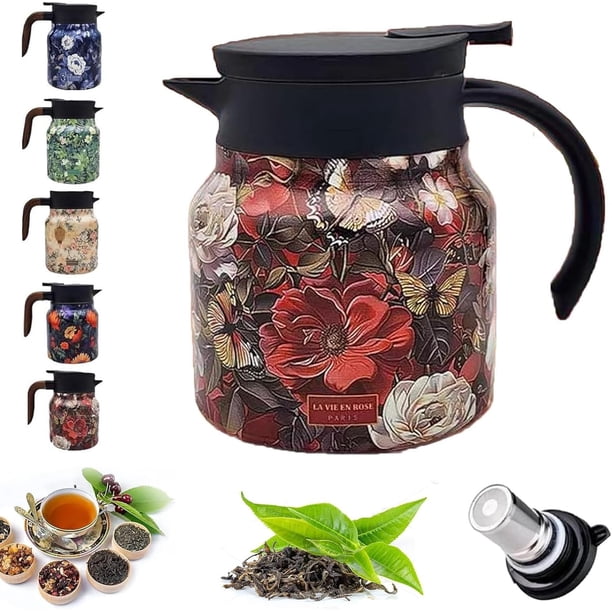 2026Vintage Floral Pattern Tea-Built-In Infuser, Vintage Floral Pattern Tea – Built-In Infuser, 316 Stainless Steel Insulation, Removable, for Hot Drinks, Loose Tea