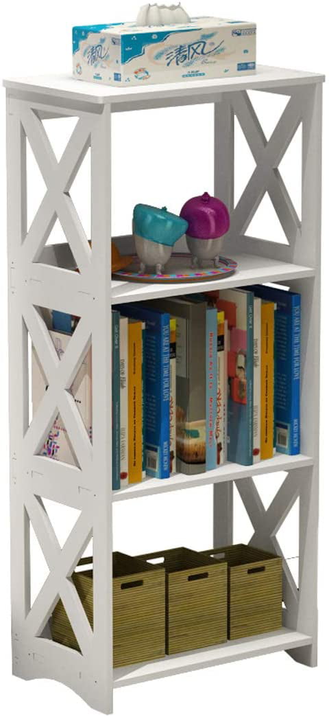 Rerii Bookcase 3 Tier Small Bookshelf Kids Open Shelves White Standing Book Storage Case Shelf Display Rack Table for Bathroom Living Room Bedroom Office