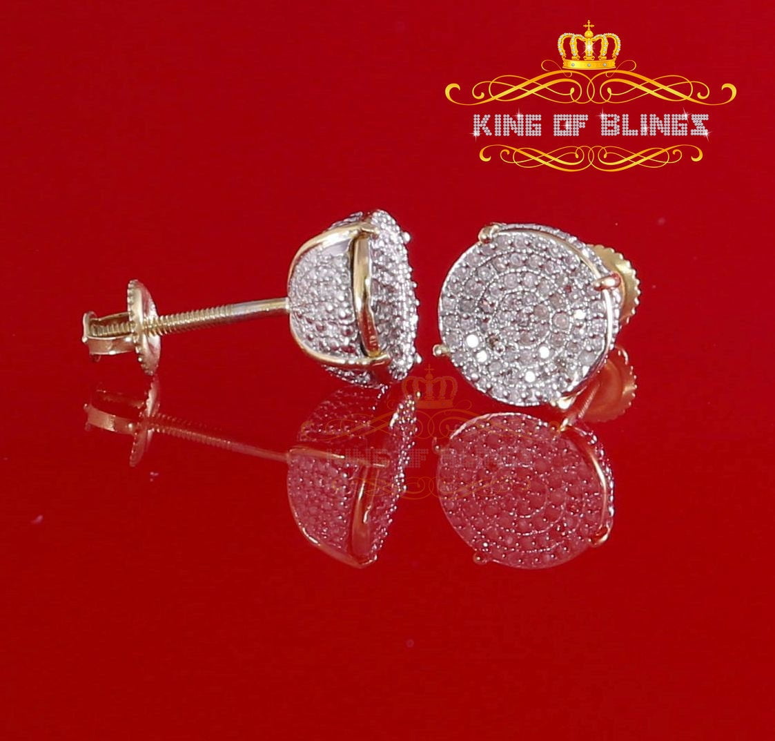 King of Bling's 0.30ct Round 925 Sterling Silver 0.30ct Diamond For Women's/ Men's Yellow Stud Earrings