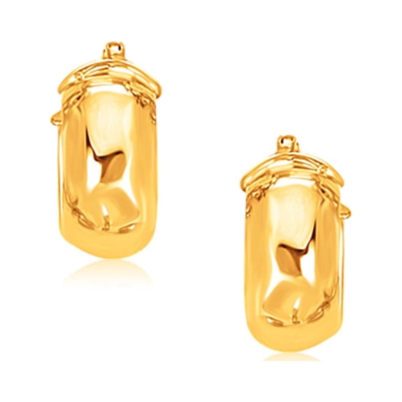 14k Yellow Gold Wide Small Hoop Earrings with Snap Lock