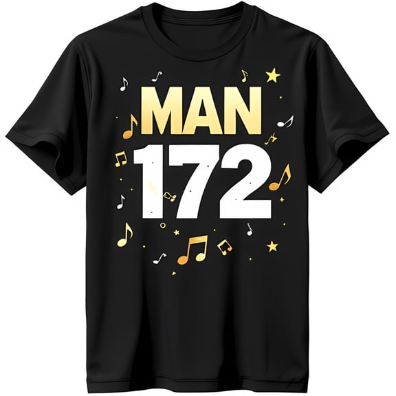 Classic Black T-Shirt with Gold & White 'MAN 172' Graphic 50th Birthday