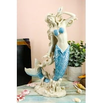 Ebros Aqua Blue Tailed Mermaid Listening To Sconce Figurine 12"H Ocean Goddess