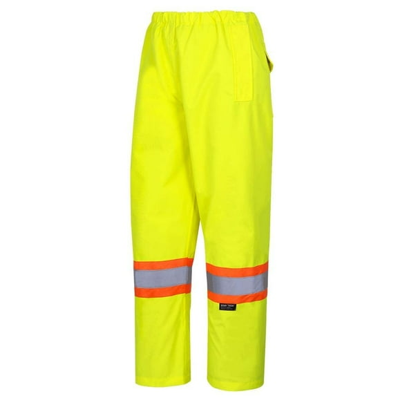 Pioneer Heavy-Duty Waterproof Work Pants, Elastic Waist, High Visibility and Reflective Stripe, Yellow-Green, XL, V1110360-XL