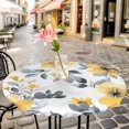 thumbnail image 3 of Yellow Flowers Elastic Fitted Round Table Cover Gray Leaves Plant Waterproof Outdoor Tablecloth for Holiday Party, Picnic, Patio & Dining Fits Tables Up to 55"-60", 3 of 8