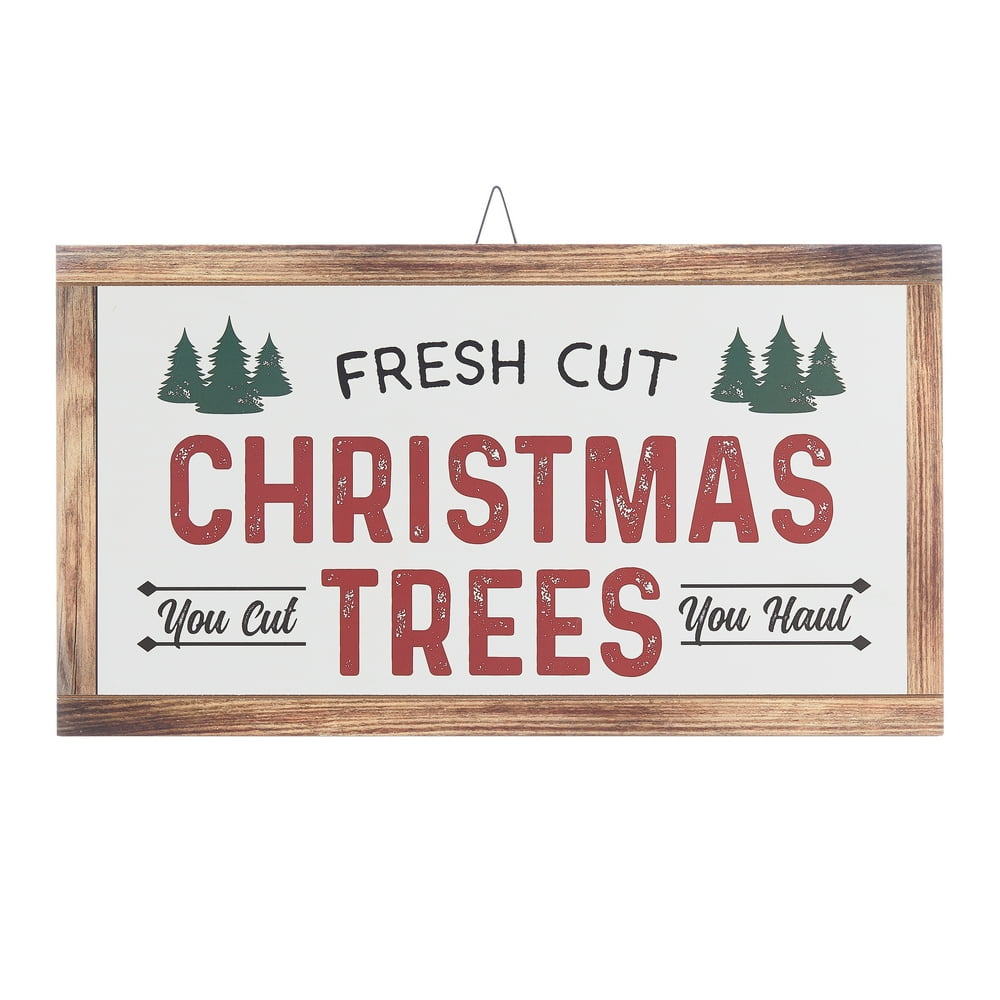 Holiday Time Fresh Cut Christmas Tree Hanging Sign Christmas Decoration