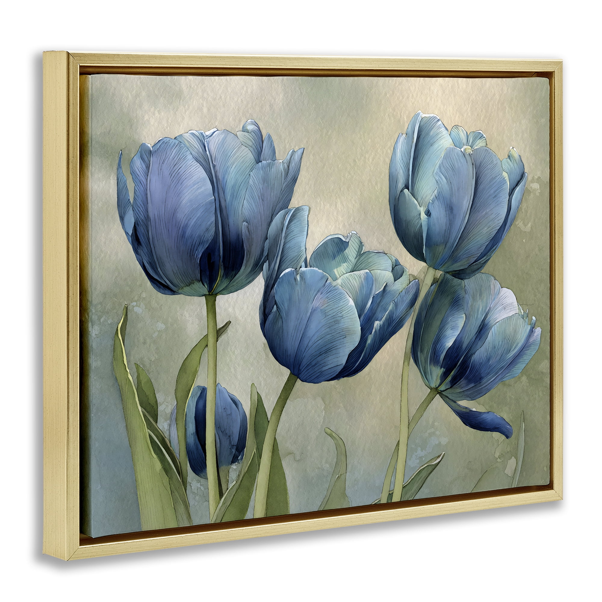 Stupell Industries Drawn Blue Tulip Flowers Gold Framed Floater Canvas Wall Art, design by Franklyn Gregory
