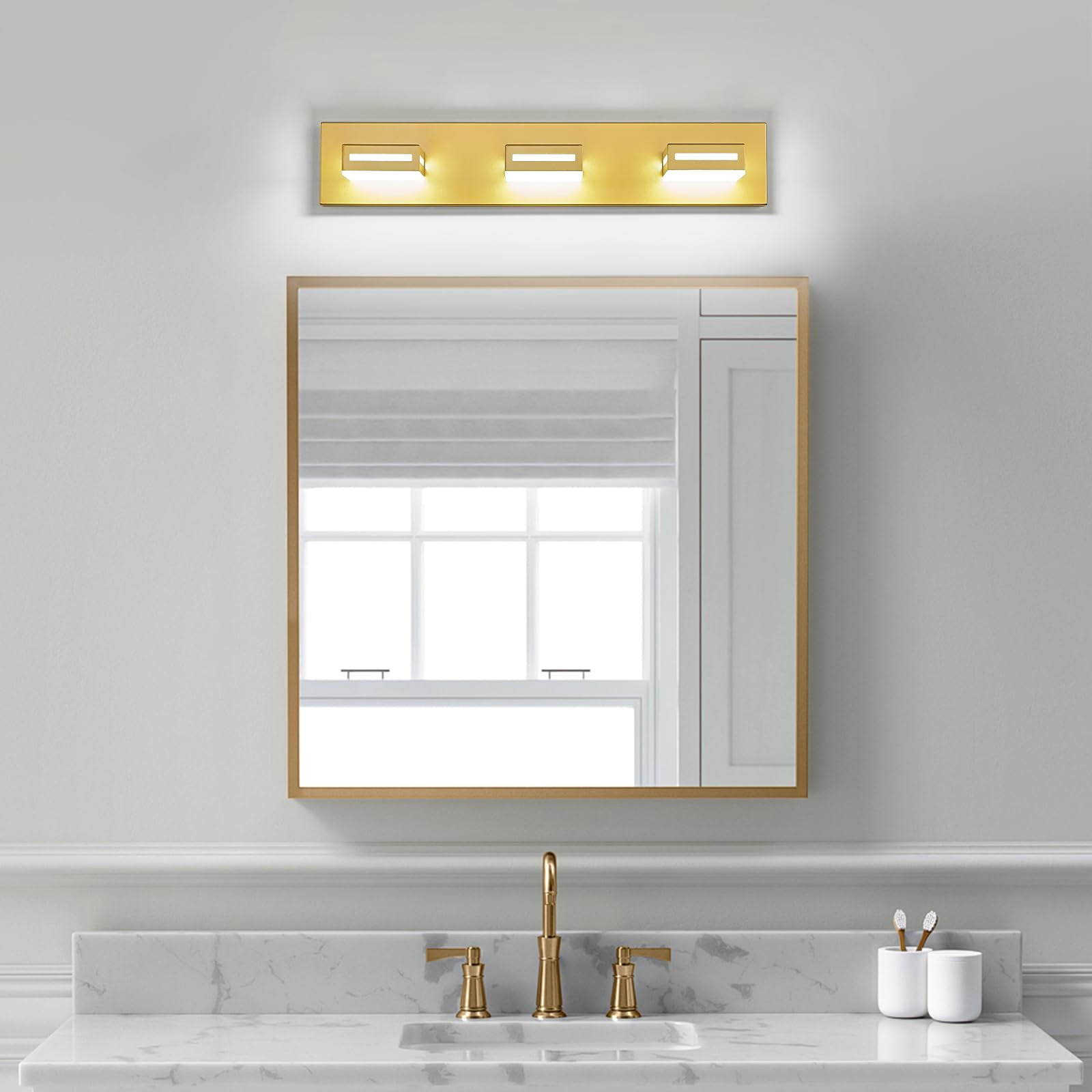 Led Modern Bathroom Light Fixtures  3-light 24-inch Gold Vanity Lights For Lighting Over Mirror 6000k Cool White 350° Rotatable Wall Lamp