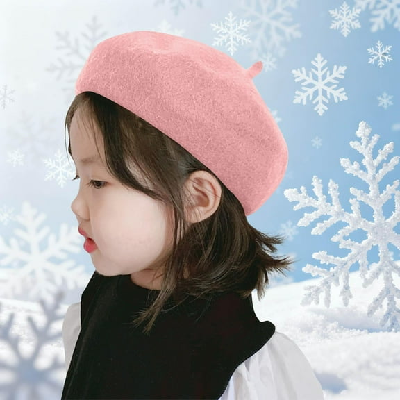 Little Girls Beret Hat Winter Warm Beanie Cap Toddler French Style Knit Hat Baby Cute Flower Berets Pink 2-4 Years