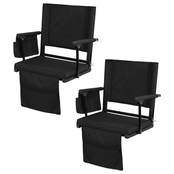 Lorelo 2 Pcs Folding Stadium Seat with Back Support and Cushion, Portable Bleacher Chair with Cup Holder and Shoulder Strap for Sports Events