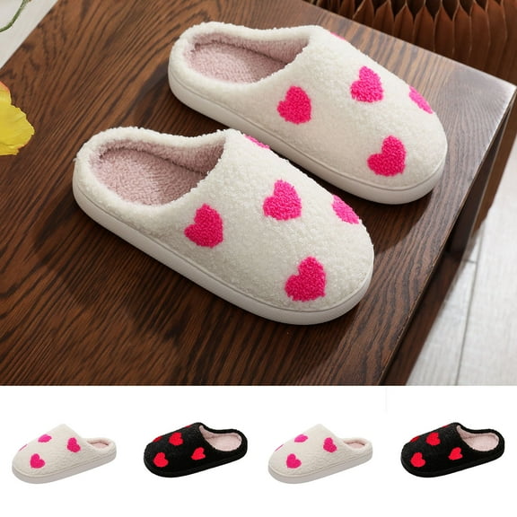 Valentine's Day Slippers for Women Winter Flat Heel Close Toe Slides Outdoor Indoor Warm Plush Casual Bedroom Shoes for Women Black 5.5