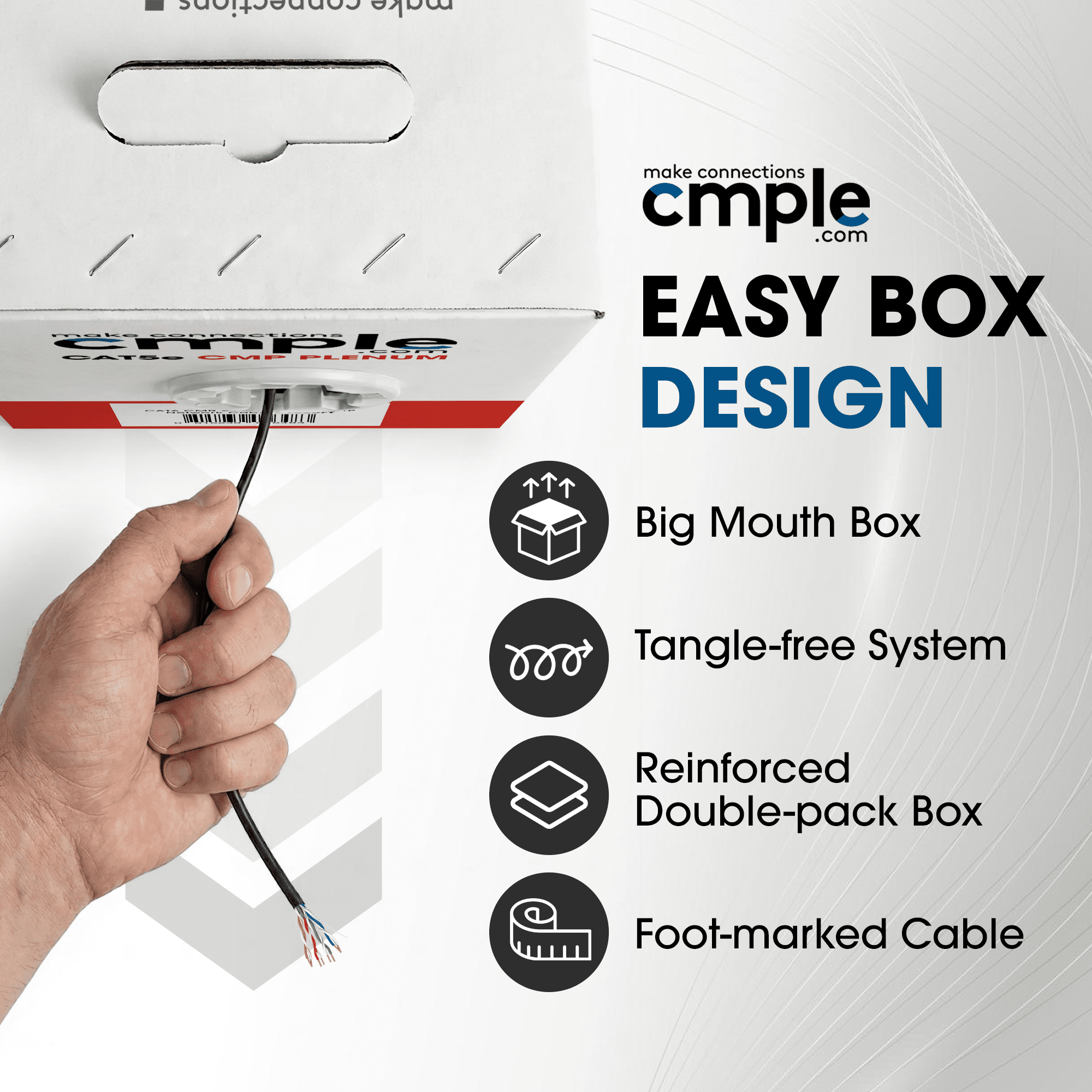 Cmple - Cat5e Plenum Cable 1000ft, CMP, Black, 350MHz Gigabit Ethernet Cord Solid Network Internet Wire Bulk UTP