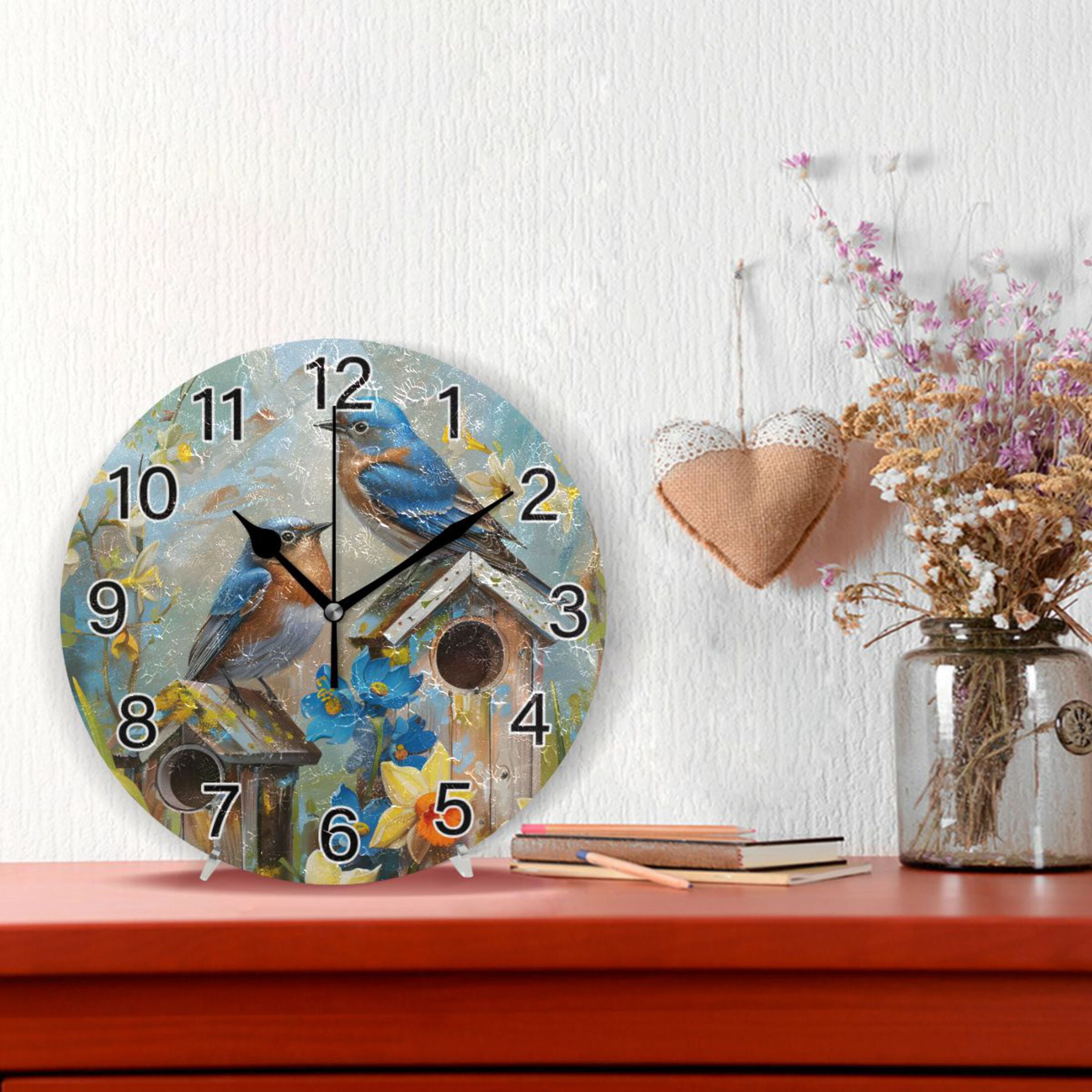 Ryvnso Two Bird on House Wall Clock Non Ticking Silent Kitchen Clock Battery Operated Clocks 10 inch