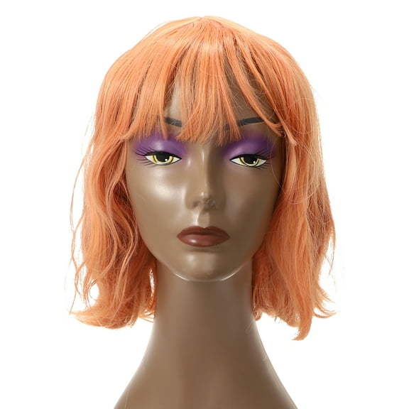 Unique Bargains Human Hair Wigs for Women 14" Curly Wig with Wig Cap Pinkish-orange