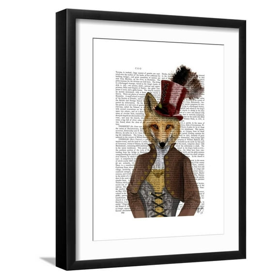 Art.com Vivienne Steampunk Fox Art Print by Fab Funky, Black Frame Wall Art, 17" x 21"
