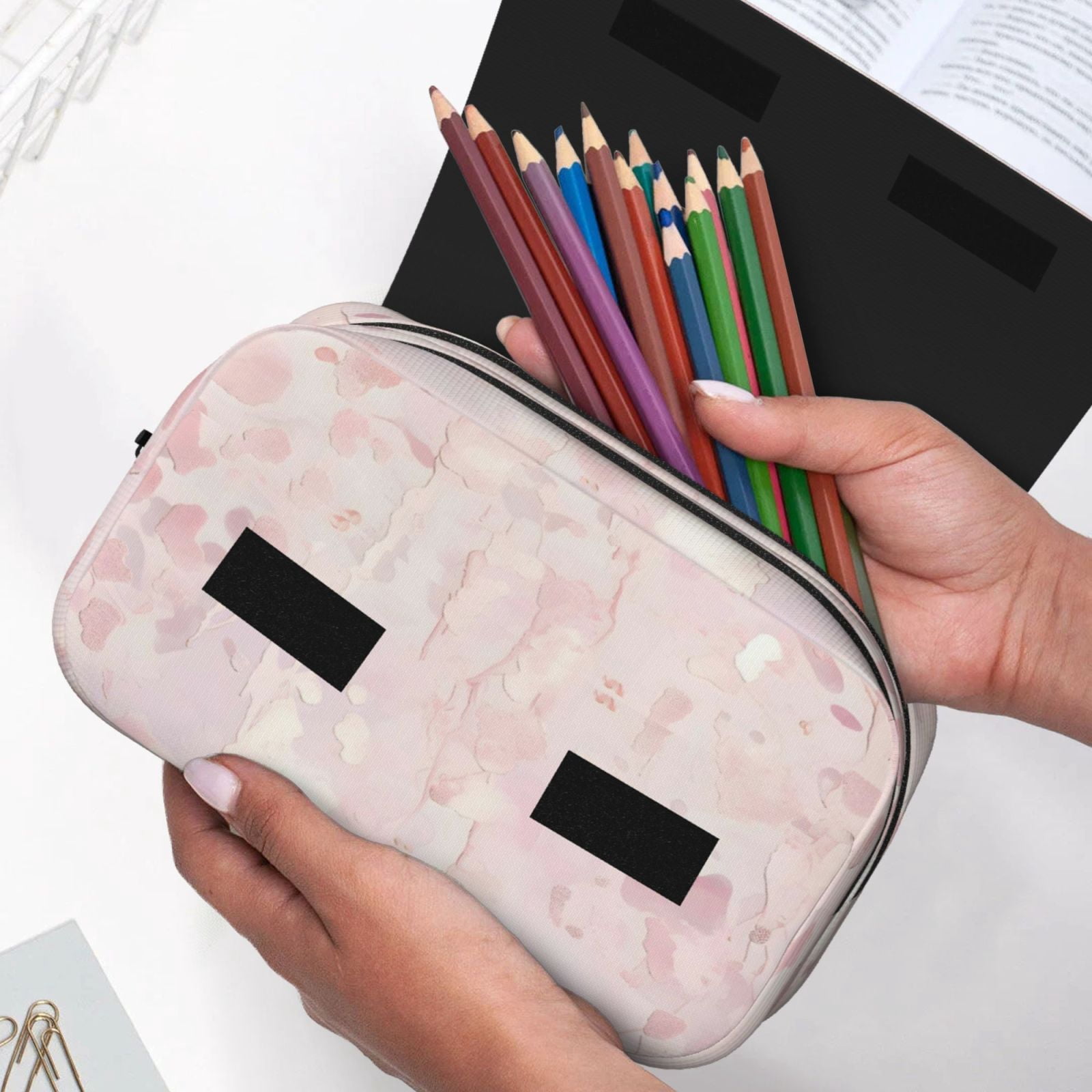 Large-Capacity Flip-Top Double-Layer Pencil Case, Multi-Functional Pocket Pen Case, Durable Stationery Organizer Rose Gold Foil Leopard Print2