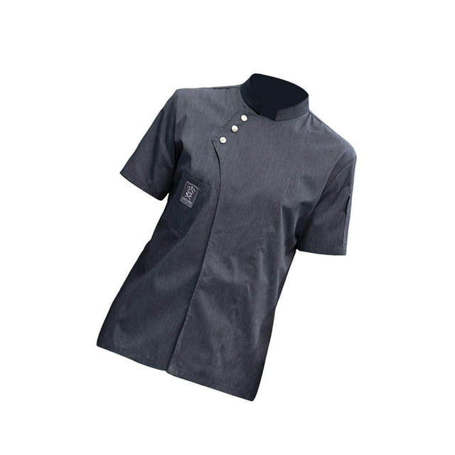 Chef Jacket Short Sleeve Cooking Clothes Simple Chef Coat Catering Shirt for Restaurant Gray XXL