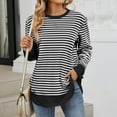 thumbnail image 2 of YUGYXL Cotton Sweatshirts for Women Casual Crew Neck Lightweight Striped Pullover Fall Long Sleeve Loose Clothes Black M, 2 of 8