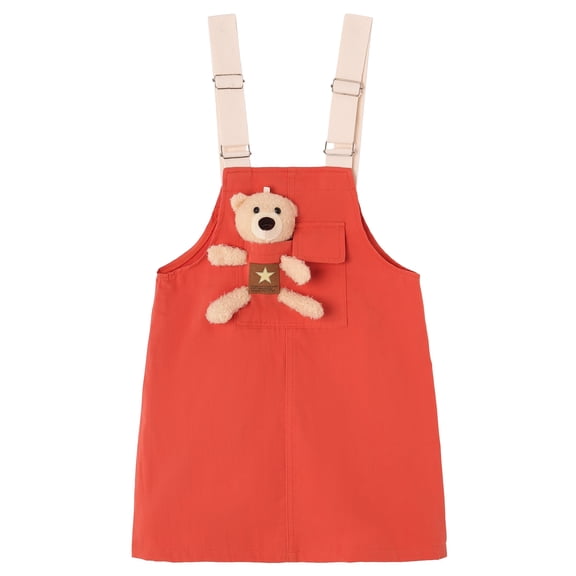 KIDSCOOL SPACE Girls Denim Overalls Dress,Cute Bear Simple Design Summer Colored Jumpsuit Dress,Orange,11-12 Years