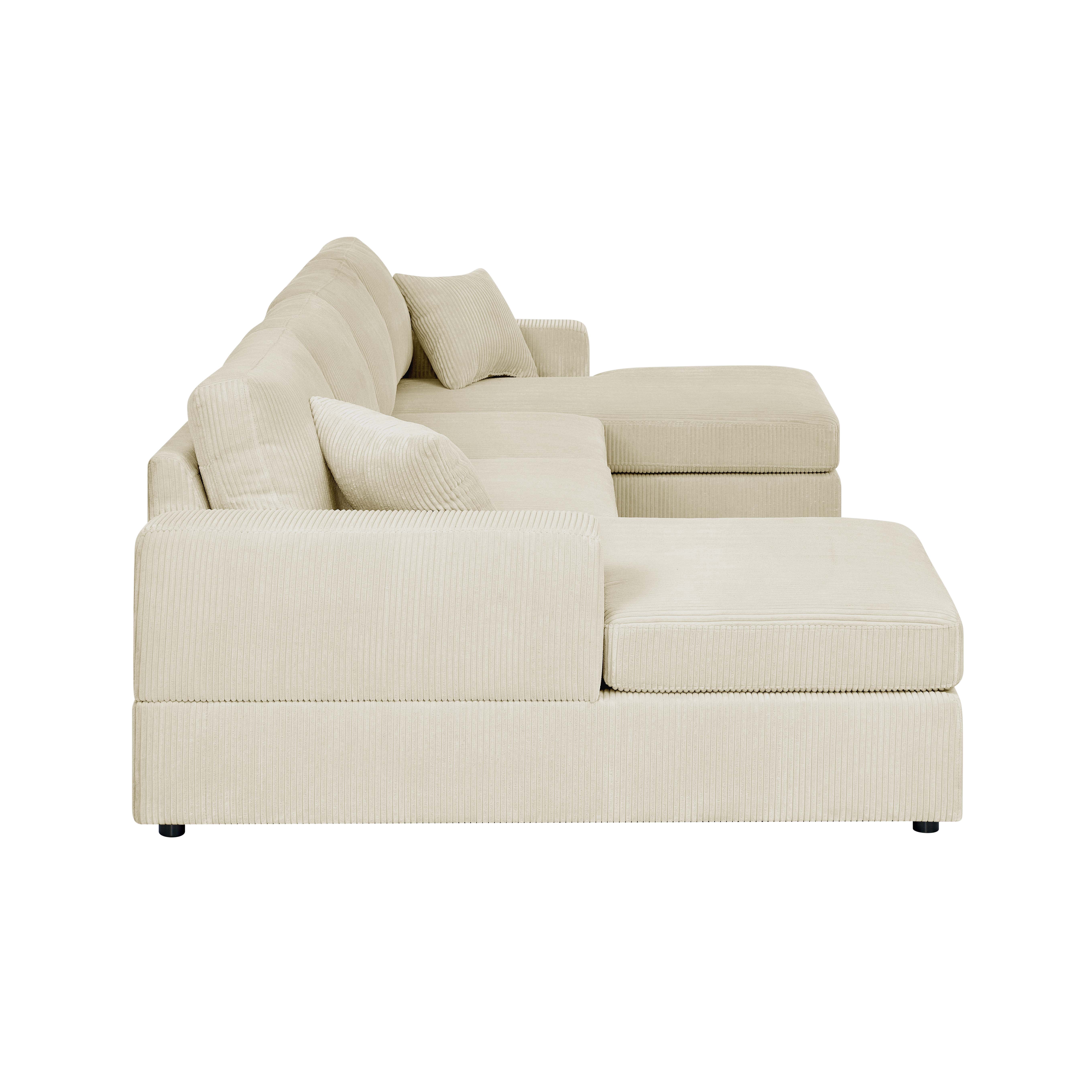 Howcool 120" Modular Sectional Sofa U Shaped Cloud Couch with Double‑Chaise, 4 Seat Corduroy Sofa with Washable Removable Covers for Living Room,Cream