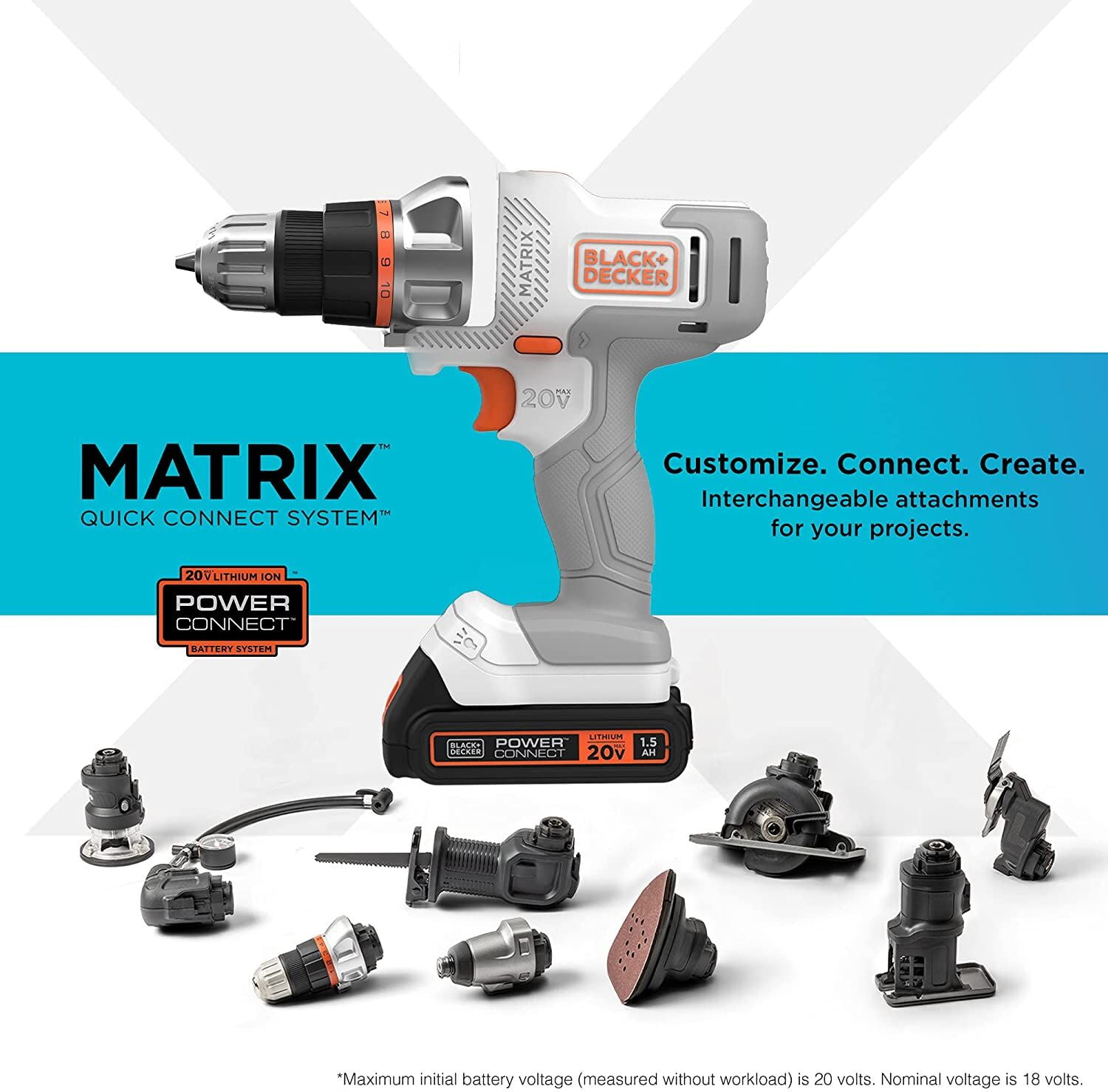 BLACK+DECKER 20V MAX* MATRIX; Cordless Drill/Driver Kit, White (BDCDMT120WC1FF)