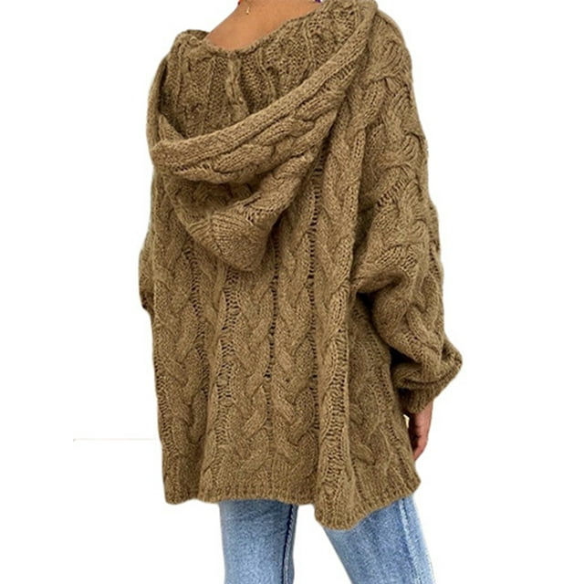 Fashnice Ladies Pullover Long Sleeve Jumper Tops Solid Color Sweater Loose Chic Knitted Sweaters Coffee XXL