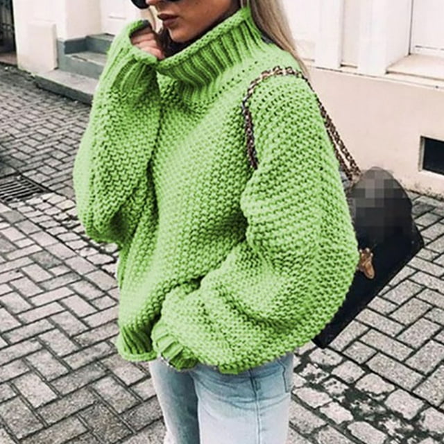 VgaVtl Womens Sweaters Long Sleeve High Neck Chunky Womens Fall Sweaters Green Thick Solid Color Knit Loose Sweaters