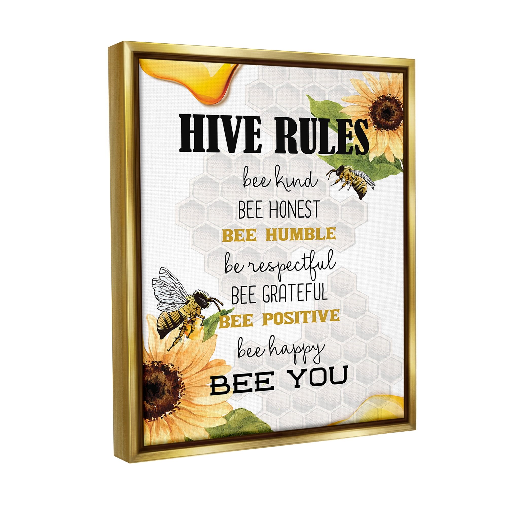 Stupell Industries Bee Hive Rules Animals & Insects Painting Gold Floater Framed Canvas Art Print Wall Art, 25 x 31