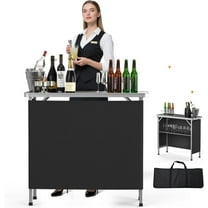 Bonnlo Folding Portable Bar Table, Mobile Bar Table for Events, Party, Camping, Picnic, Tradeshow, Indoor with Black Skirt 39 "L x 34" H