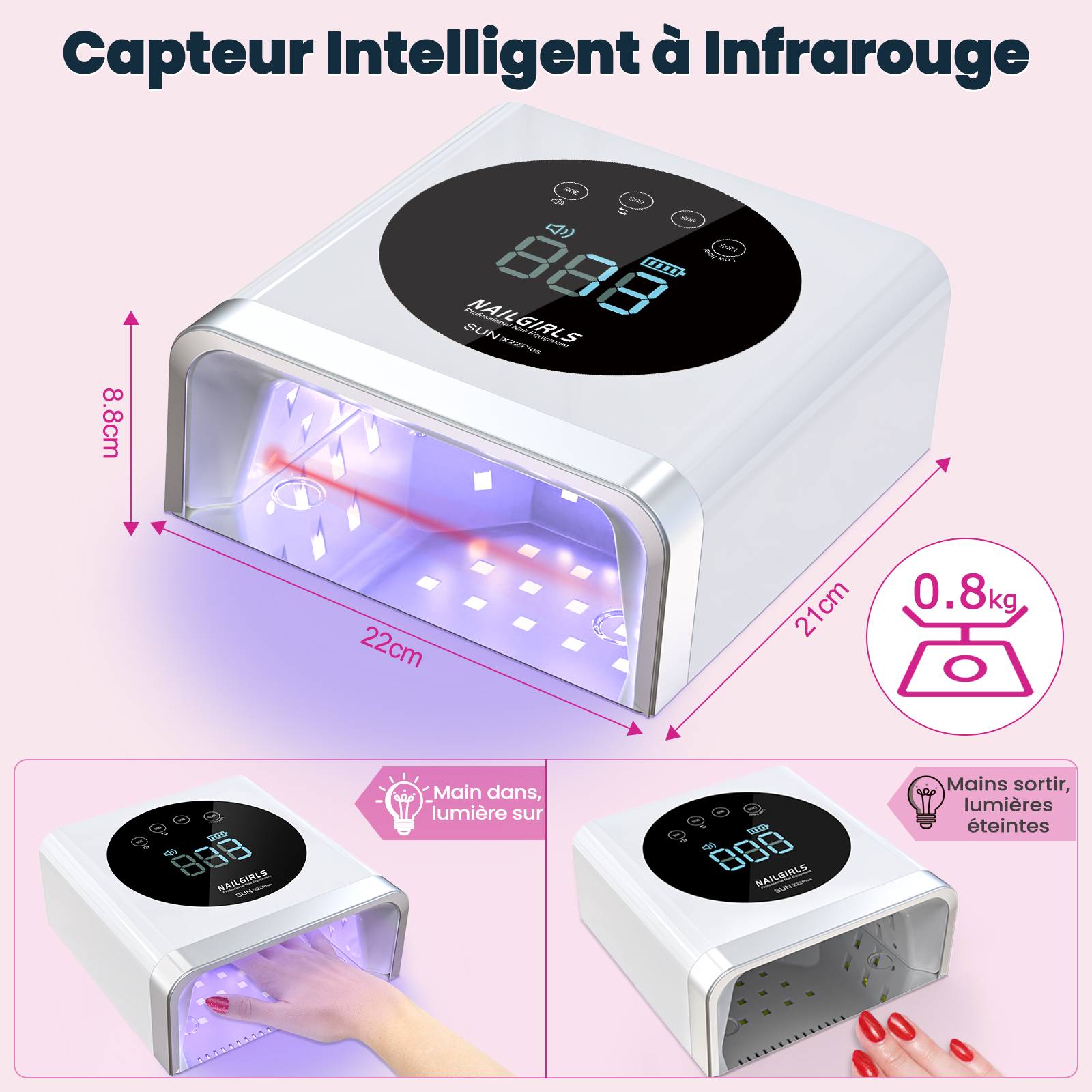 Rechargeable LED Nail Lamp, 150W Professional UV Nail Light for Gel Polish with 4 Timers & Smart Sensor, 36 PCS Powerful Lamp Beads, LCD Display for Nail Salon and Home