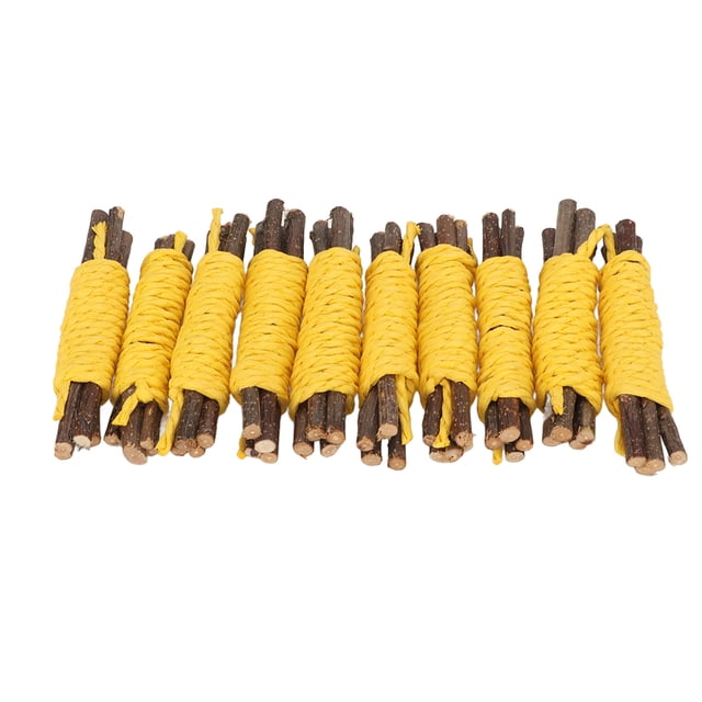 10 palitos masticables para hámster, ramas de manzana y cuerda de papel, juguetes de madera tejidos para hámster, conejo, hámster, chinchilla, amarillo.