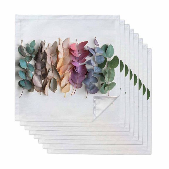 Cloth Napkins Set of 8 - 20x20 Inches, Eucalyptus Leaves Washable Reusable Table Napkins, Colorful Ombre Botanical Branches Soft & Absortbent Dining Napkin for Party Wedding Hotel Restaurant
