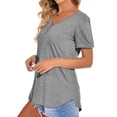 thumbnail image 5 of HUBERY Women Solid Color V Neck Front Buttons Short Sleeve T-Shirt, 5 of 6