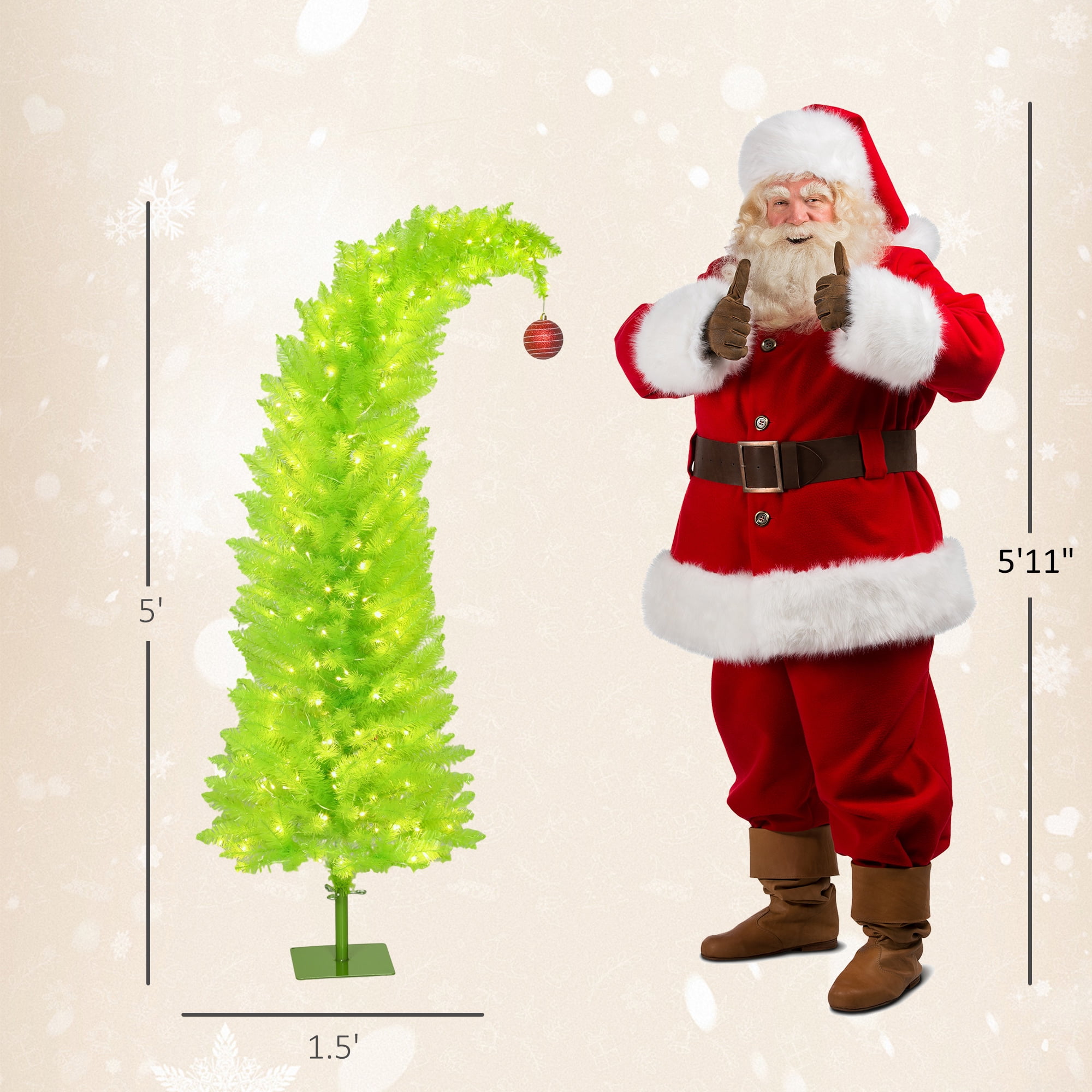 Astoutdoor 5 ft Whimsical Pre-Lit Christmas Tree with 200 Warm White LEDs, Green
