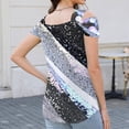 thumbnail image 4 of JTZGDY Cold Shoulder Tops for Women Cute Floral Pattern Printed Summer Short Sleeve V Neck Basic Tunic Tees Loose Flowy Cozy Tshirt Blouse Gray#01 S, 4 of 8