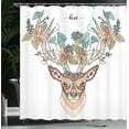 thumbnail image 4 of Ambesonne Antlers Shower Curtain, Deer Head Floral Ethnic, 69"Wx75"L, Tan Green Teal, 4 of 5