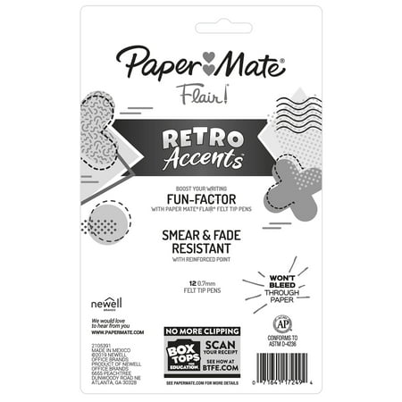 Paper Mate Flair Felt Tip Pens, Medium Tip, Specialty Colors, 12 Count