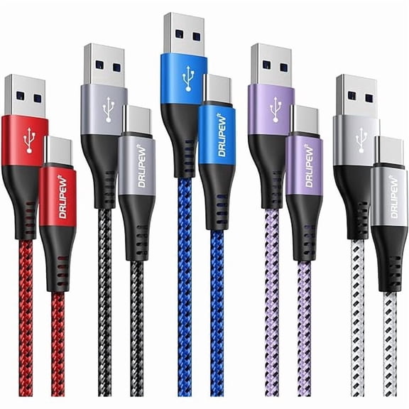 can USB to USB C Cable 3ft 5-Pack,USB Type C Charger Cord Fast Charging Braided 3A Fast Charing Cable Compatible with iPhone 15 16, Samsung Galaxy S20+ S21 S22 S23 S24 5G, A14 A15, Tab S9 A9+, LG