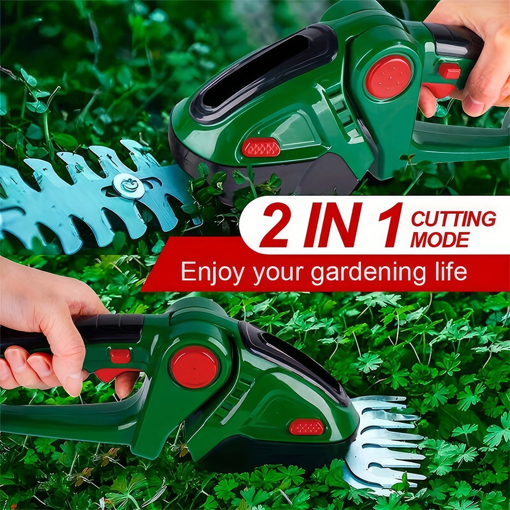 PEPWELL Cordless Grass Shear & Shrubbery Trimmer, 2-in-1 Electric Shrub Trimmer Grass Shears Handheld Grass Cutter, Hedge Shear with 2 PCS Rechargeable Battery and Charger for Garden, Lawn