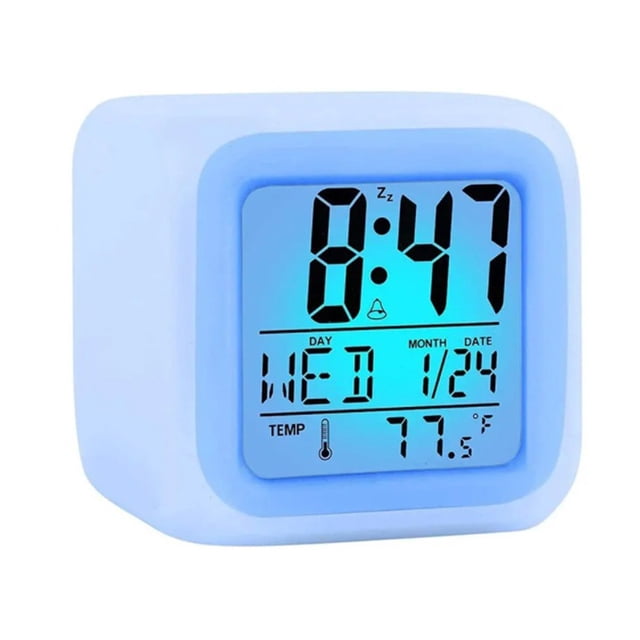 Injueey Reloj despertador colorido, regalos creativos, 2 formatos de hora, 7 colores, función de luz nocturna, LED luminoso Electrodomésticos
