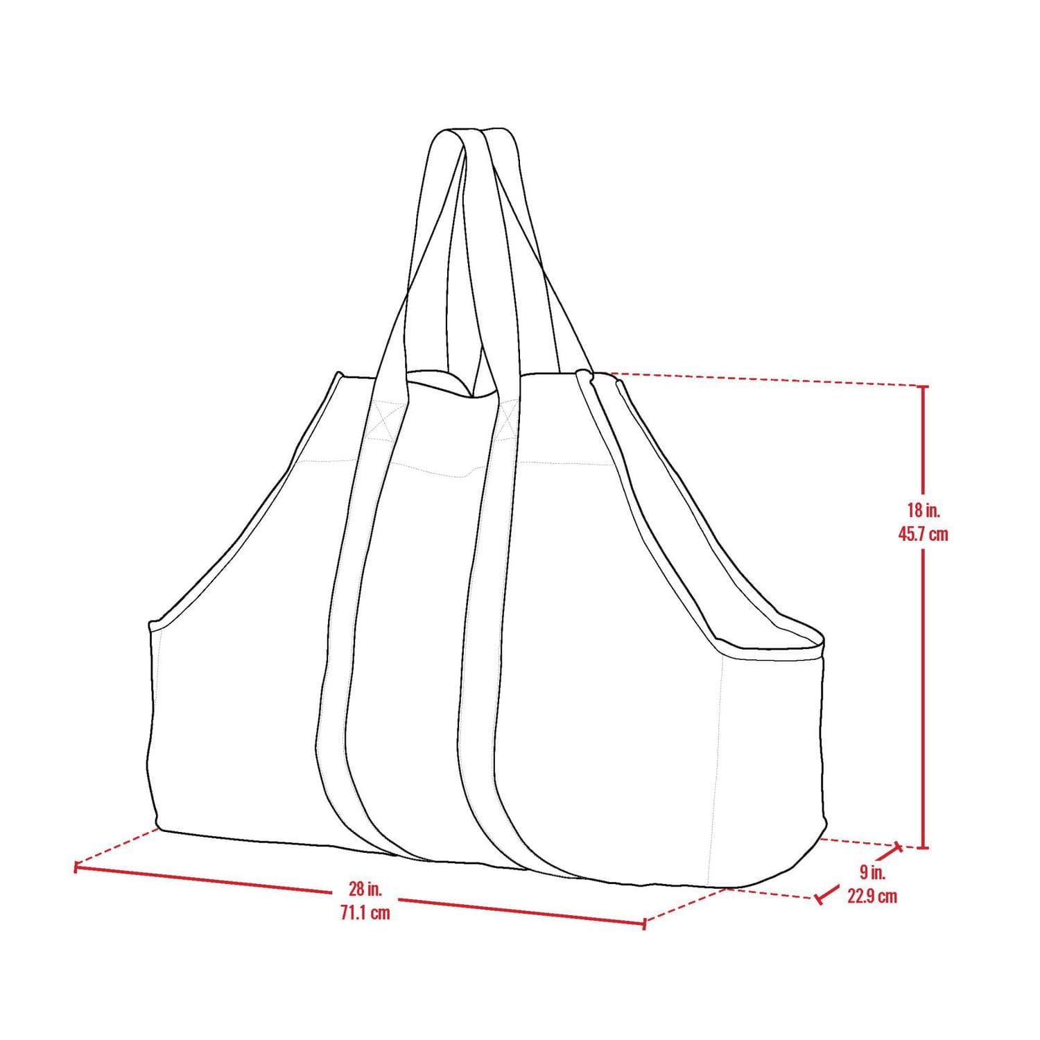 Grand sac pour bois de chauffage, 28 x 9 x 18 po, noir et gris