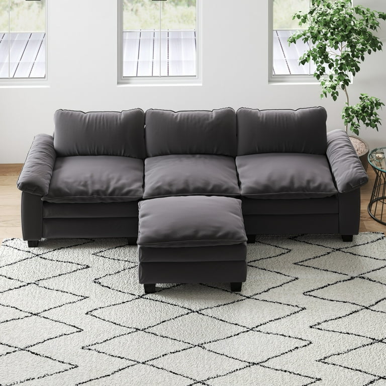 L Shaped Luxury Sectional Sofa Couch with Ottoman, 3-Seater Soft