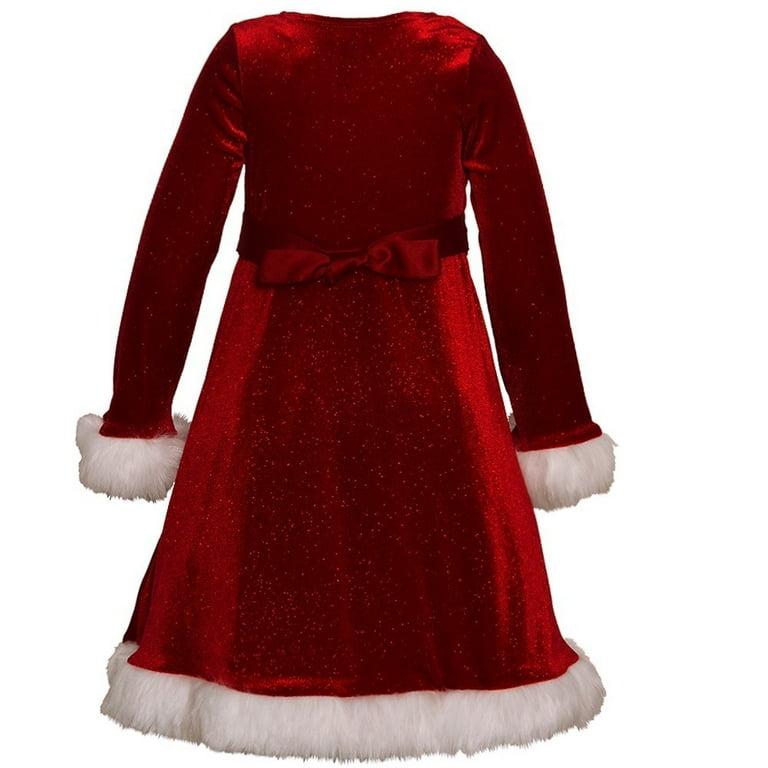 Bonnie Jean Baby Girls Red Sparkle Velvet Faux Fur Flower Christmas Dress