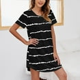 thumbnail image 2 of Women'S Casual Boho Dress Womens Short Sleeve Striped Printing Sleepshirt Scoopneck Cute Nightdress Comfy Nightgown Dress Black XL, 2 of 4