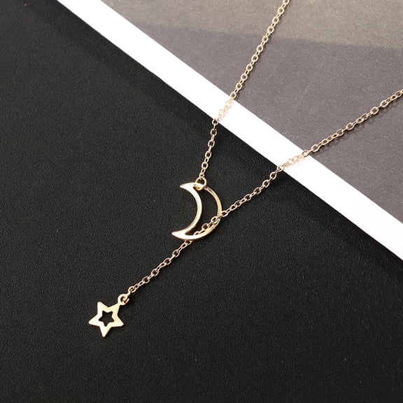 Guodhu Gold Stainless Steel Star MoonNecklace Adjustable Y Lariat Jewelry for Women Gift