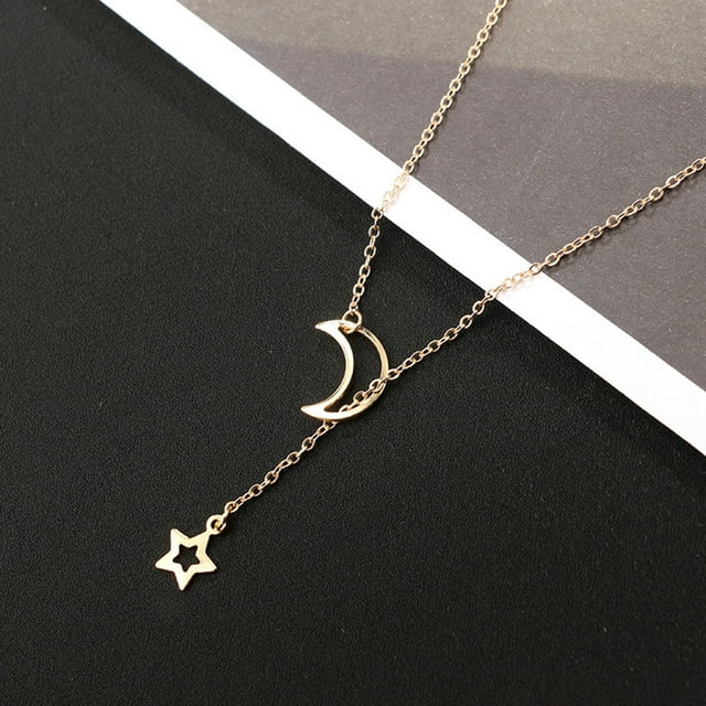 Fiudx Gargantilla y Colgante Largo de Estrella para Mujer, Cadena Dorada, Joyería