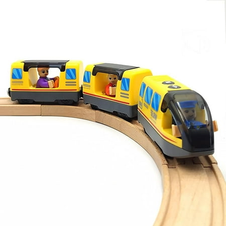 Battery Operated Train for Wooden Train Track Set Toys High Speed for Toddlers 3 4 5 Year Old Boys Kids Magnetic Couplings City Vehicle with Figures(Without Battery)