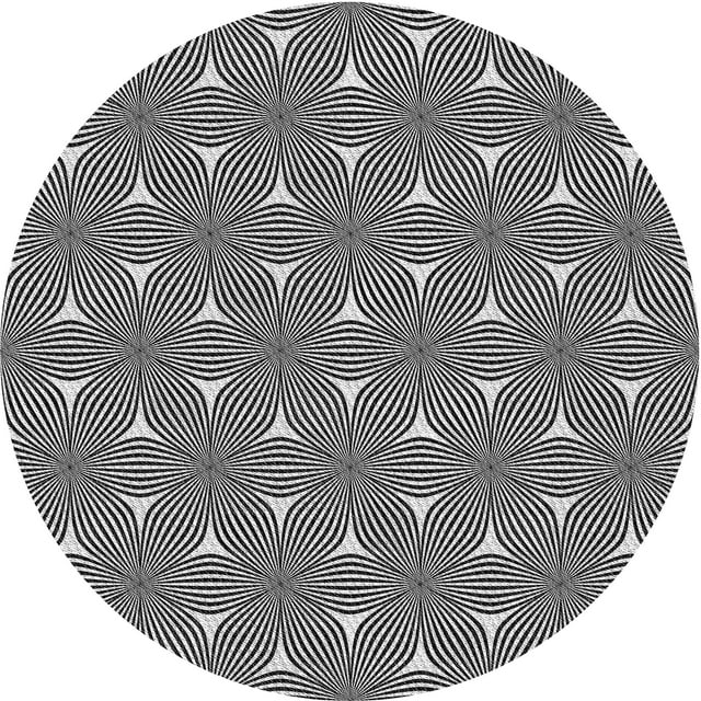 Ahgly Company Machine Washable Indoor Round Transitional Charcoal Black Area Rugs, 5' Round